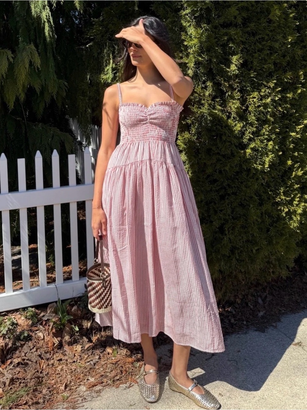 Hill House Home The Rebecca Nap Dress Smocked Strappy Pink Midi Dress, S